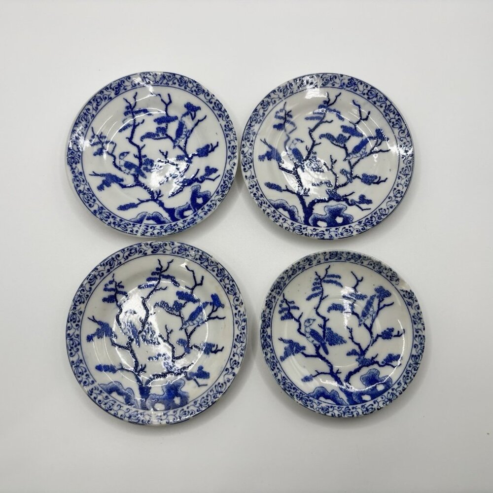 Vtg Miniature blue and white 8 PCs tea set Tea Pot Sugar Creamer Plate - Picture 8 of 8